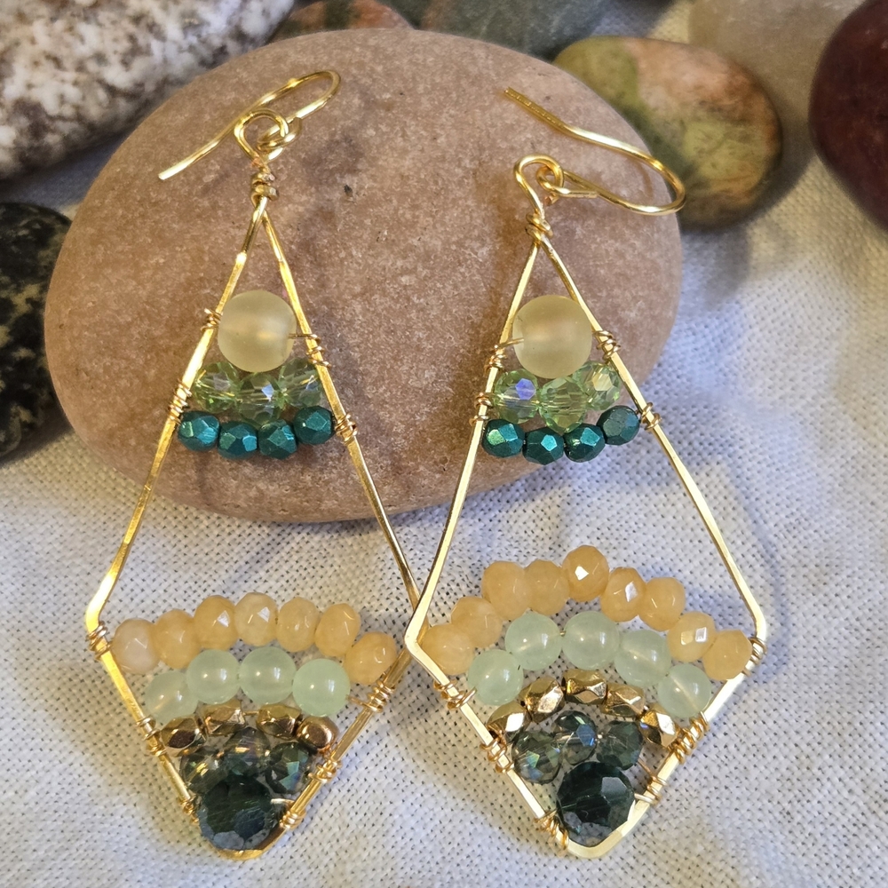 Chic Gold and Green Beaded Earrings
